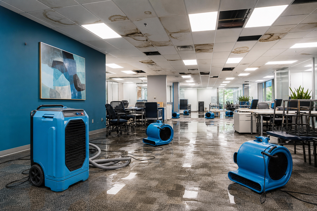 Oro Valley Post-Monsoon Flat Roof Flood Restoration Case Study Post-monsoon flat roof flood cleanup and drying at an Oro Valley office